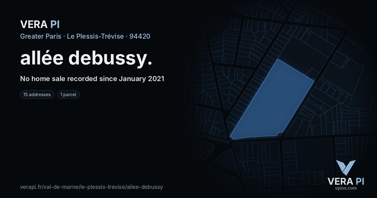 allée debussy, Le Plessis-Trévise at night – every parcel coloured by the prices around it, the street's own parcels lit