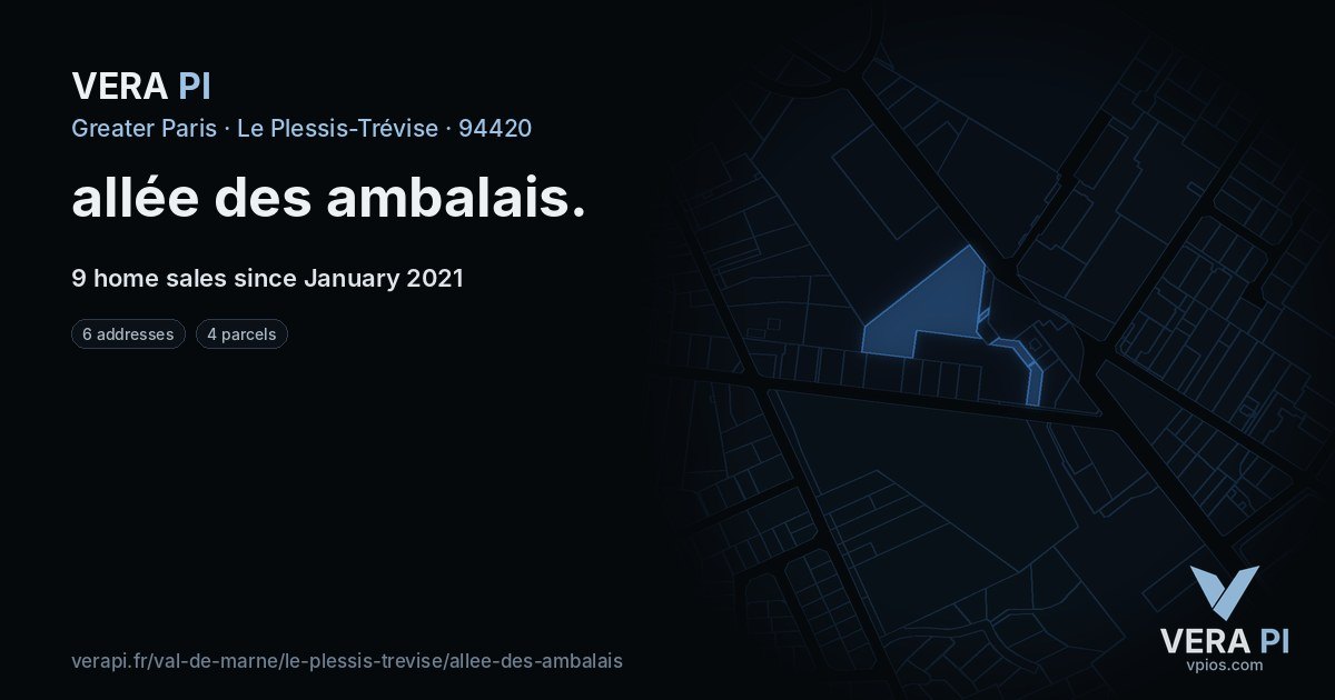 allée des ambalais, Le Plessis-Trévise at night – every parcel coloured by the prices around it, the street's own parcels lit