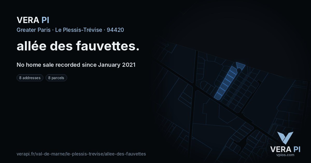 allée des fauvettes, Le Plessis-Trévise at night – every parcel coloured by the prices around it, the street's own parcels lit