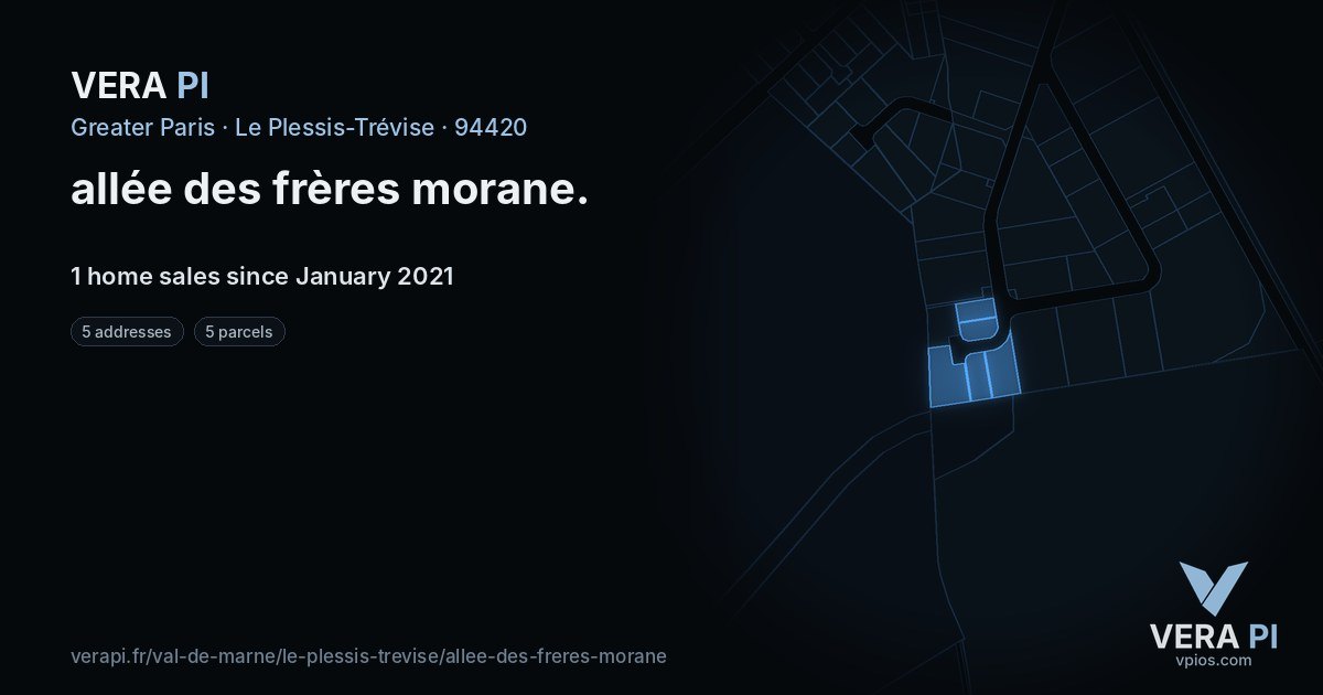 allée des frères morane, Le Plessis-Trévise at night – every parcel coloured by the prices around it, the street's own parcels lit
