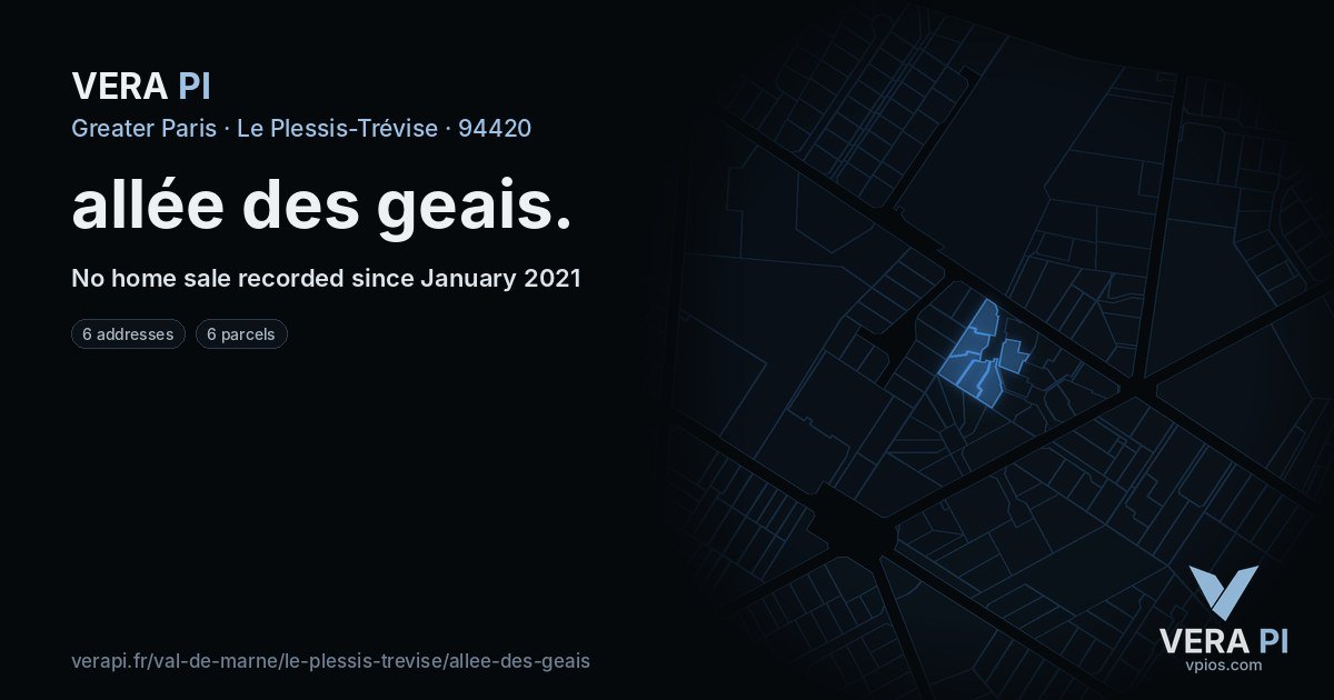 allée des geais, Le Plessis-Trévise at night – every parcel coloured by the prices around it, the street's own parcels lit