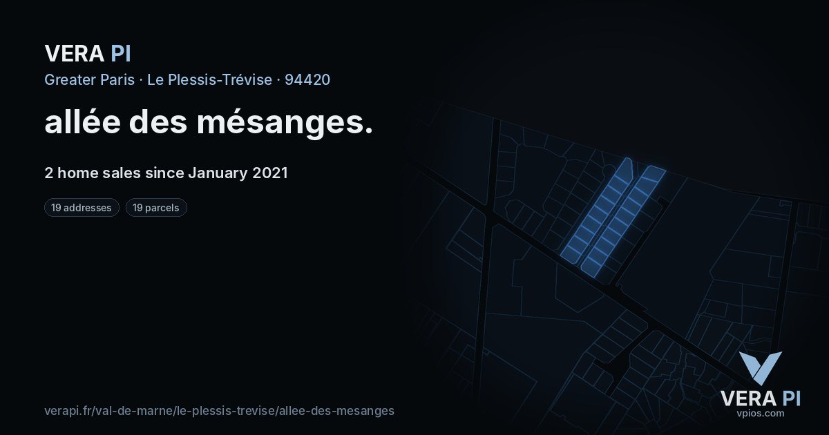 allée des mésanges, Le Plessis-Trévise at night – every parcel coloured by the prices around it, the street's own parcels lit