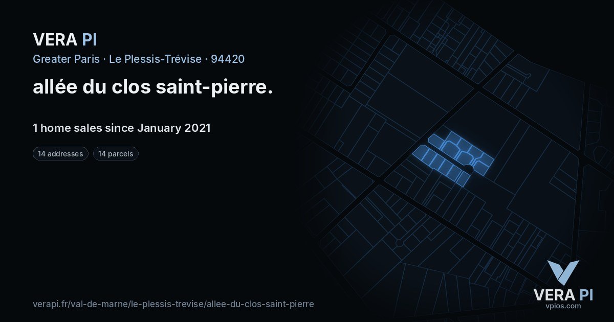 allée du clos saint-pierre, Le Plessis-Trévise at night – every parcel coloured by the prices around it, the street's own parcels lit