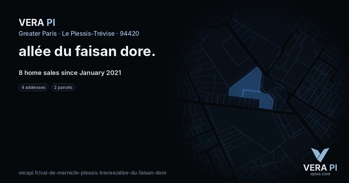 allée du faisan dore, Le Plessis-Trévise at night – every parcel coloured by the prices around it, the street's own parcels lit