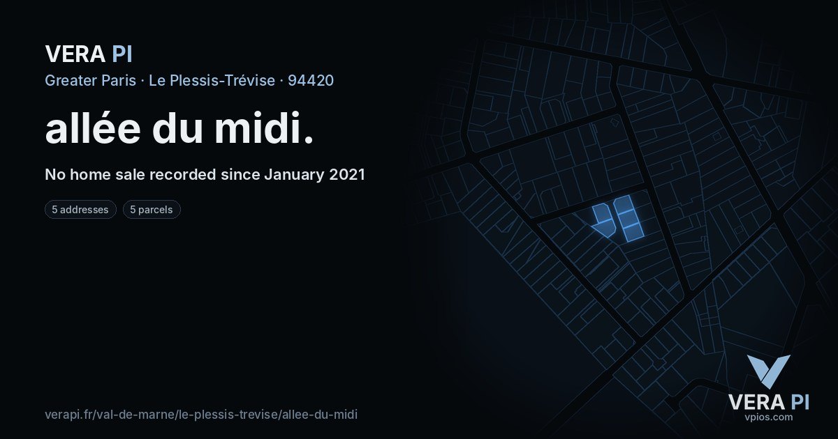 allée du midi, Le Plessis-Trévise at night – every parcel coloured by the prices around it, the street's own parcels lit
