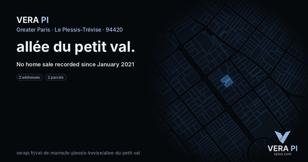 allée du petit val, Le Plessis-Trévise at night – every parcel coloured by the prices around it, the street's own parcels lit