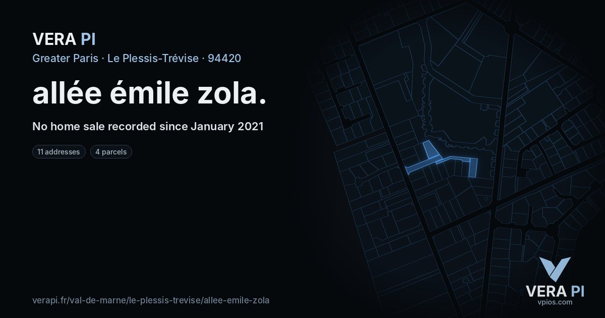 allée émile zola, Le Plessis-Trévise at night – every parcel coloured by the prices around it, the street's own parcels lit
