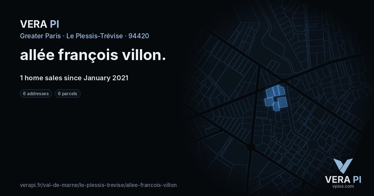 allée françois villon, Le Plessis-Trévise at night – every parcel coloured by the prices around it, the street's own parcels lit