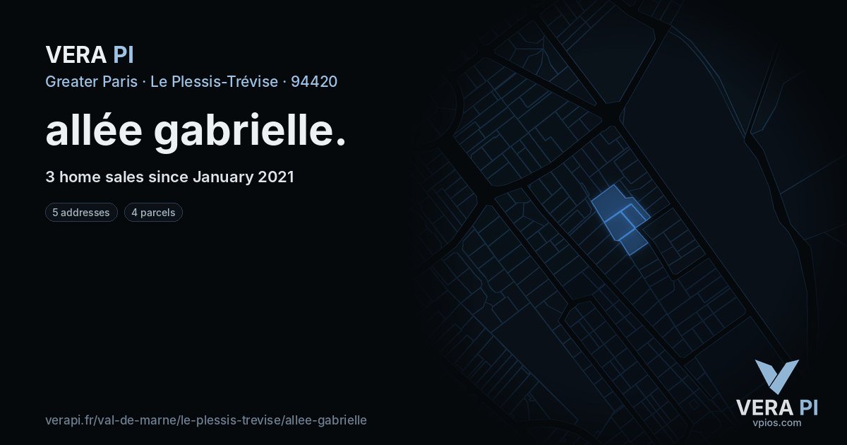 allée gabrielle, Le Plessis-Trévise at night – every parcel coloured by the prices around it, the street's own parcels lit