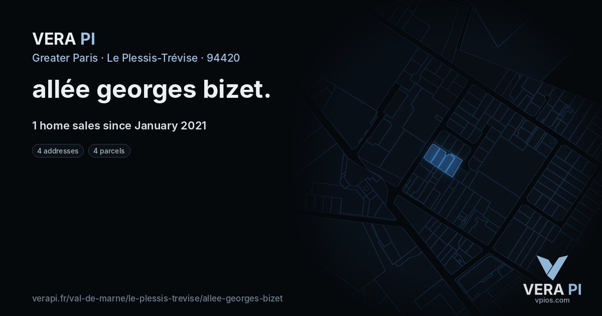 allée georges bizet, Le Plessis-Trévise at night – every parcel coloured by the prices around it, the street's own parcels lit