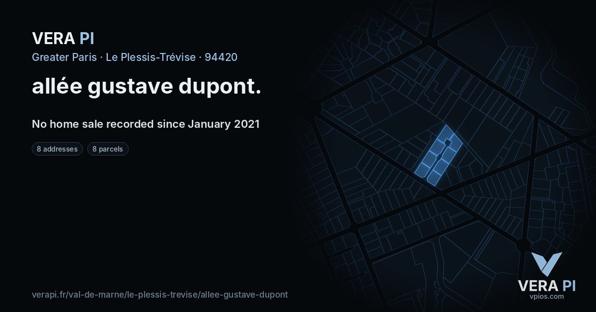 allée gustave dupont, Le Plessis-Trévise at night – every parcel coloured by the prices around it, the street's own parcels lit