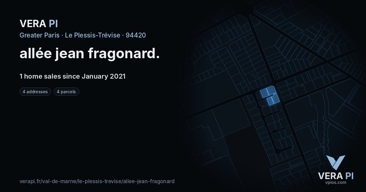 allée jean fragonard, Le Plessis-Trévise at night – every parcel coloured by the prices around it, the street's own parcels lit