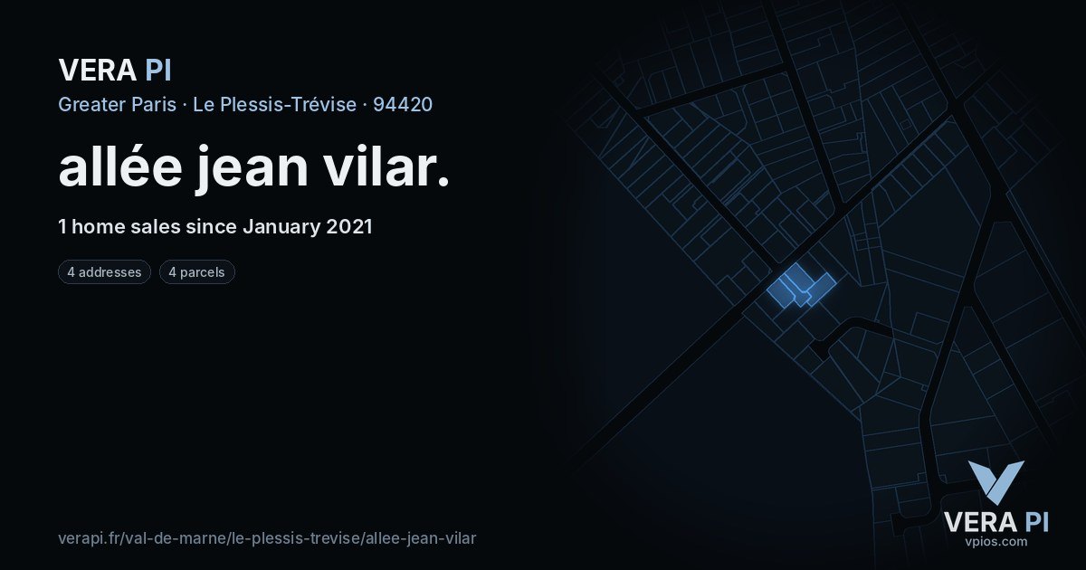 allée jean vilar, Le Plessis-Trévise at night – every parcel coloured by the prices around it, the street's own parcels lit