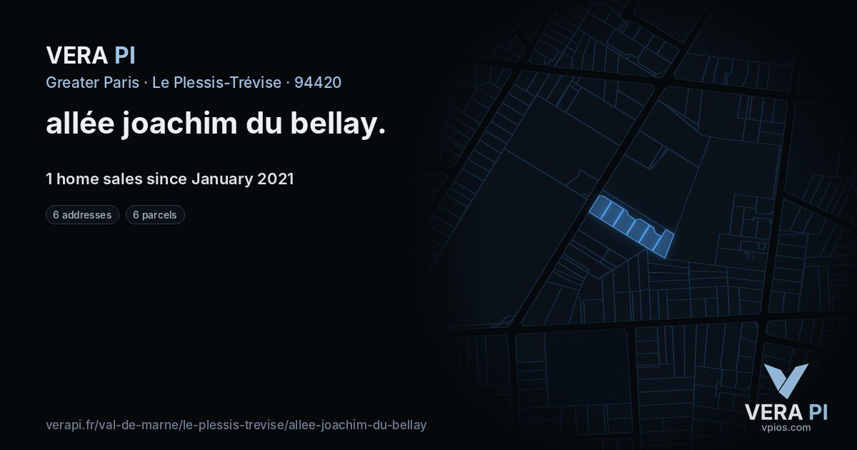 allée joachim du bellay, Le Plessis-Trévise at night – every parcel coloured by the prices around it, the street's own parcels lit