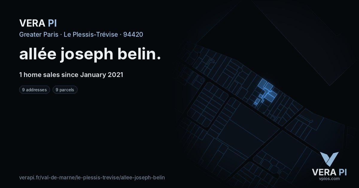 allée joseph belin, Le Plessis-Trévise at night – every parcel coloured by the prices around it, the street's own parcels lit