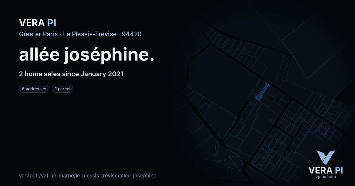 allée joséphine, Le Plessis-Trévise at night – every parcel coloured by the prices around it, the street's own parcels lit