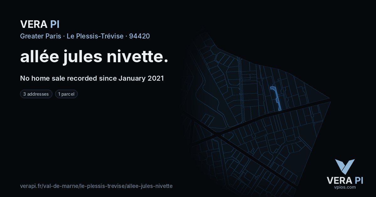 allée jules nivette, Le Plessis-Trévise at night – every parcel coloured by the prices around it, the street's own parcels lit
