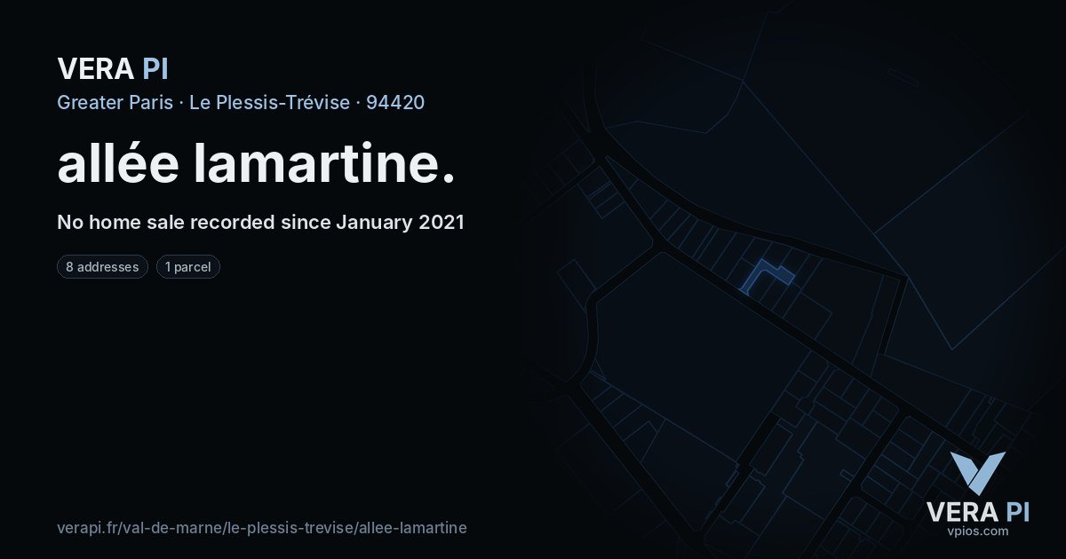 allée lamartine, Le Plessis-Trévise at night – every parcel coloured by the prices around it, the street's own parcels lit