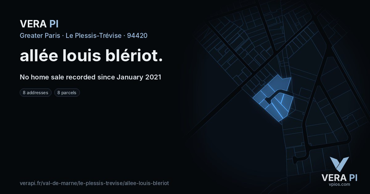 allée louis blériot, Le Plessis-Trévise at night – every parcel coloured by the prices around it, the street's own parcels lit