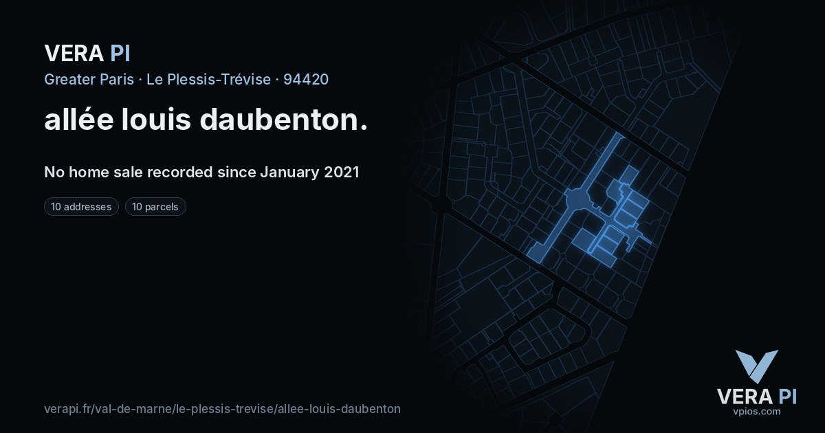 allée louis daubenton, Le Plessis-Trévise at night – every parcel coloured by the prices around it, the street's own parcels lit