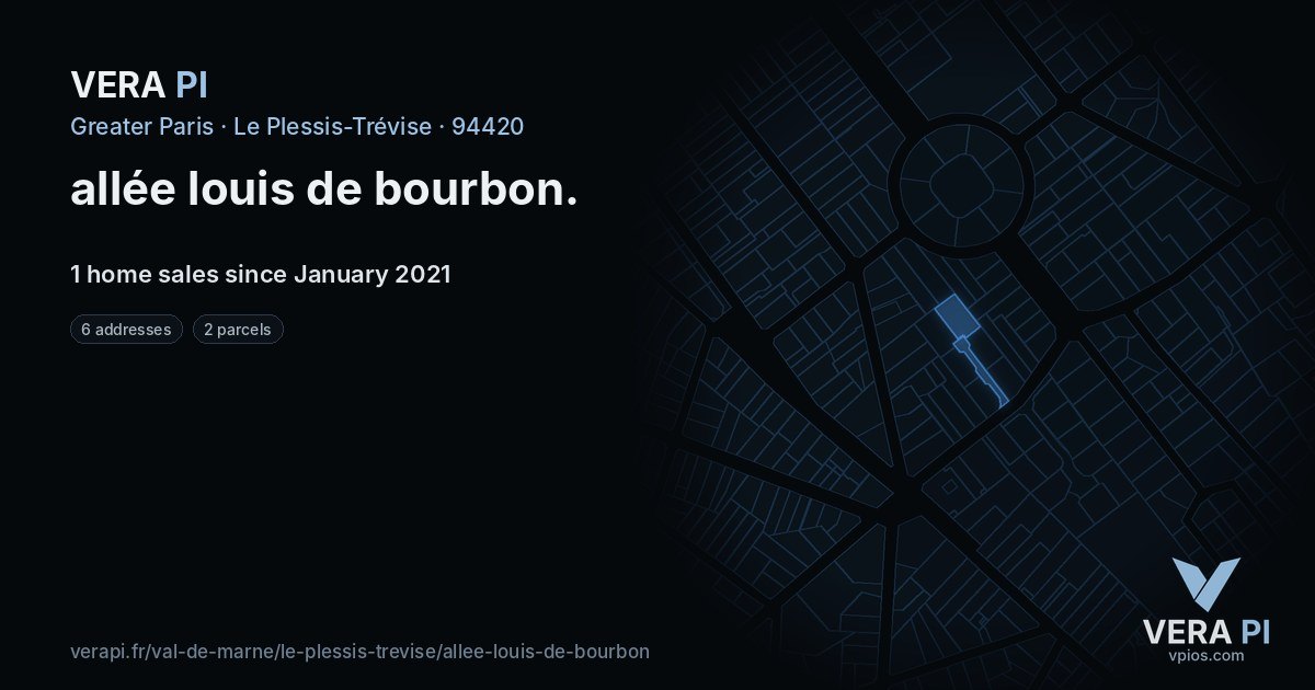allée louis de bourbon, Le Plessis-Trévise at night – every parcel coloured by the prices around it, the street's own parcels lit