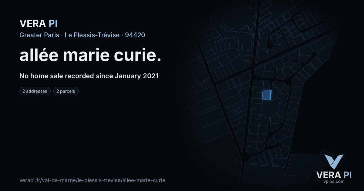 allée marie curie, Le Plessis-Trévise at night – every parcel coloured by the prices around it, the street's own parcels lit