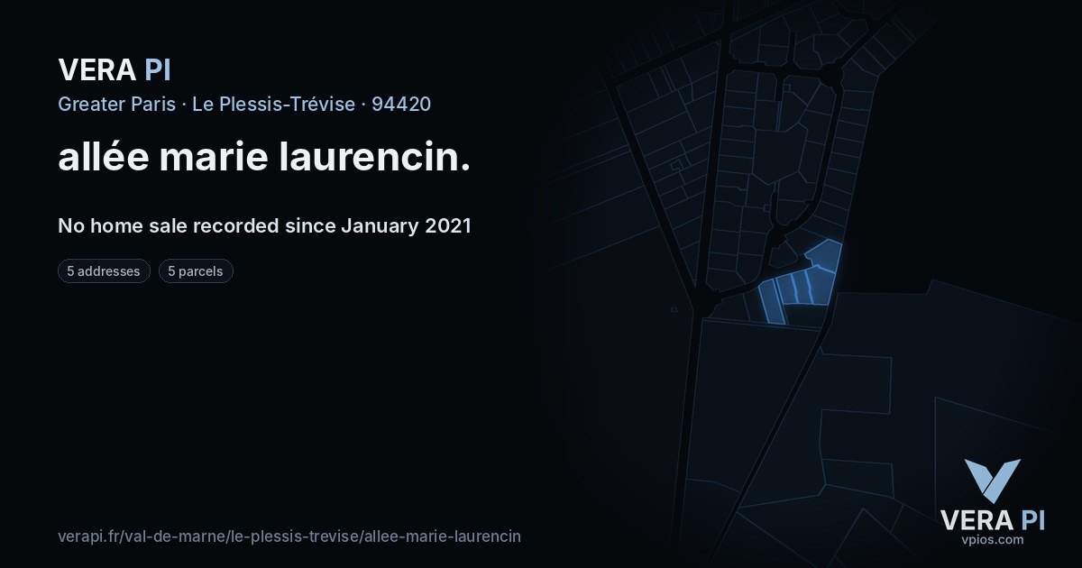 allée marie laurencin, Le Plessis-Trévise at night – every parcel coloured by the prices around it, the street's own parcels lit
