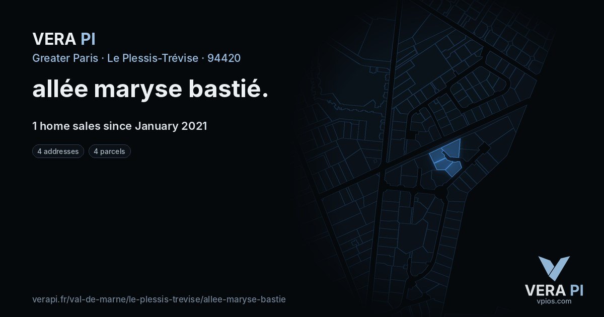 allée maryse bastié, Le Plessis-Trévise at night – every parcel coloured by the prices around it, the street's own parcels lit