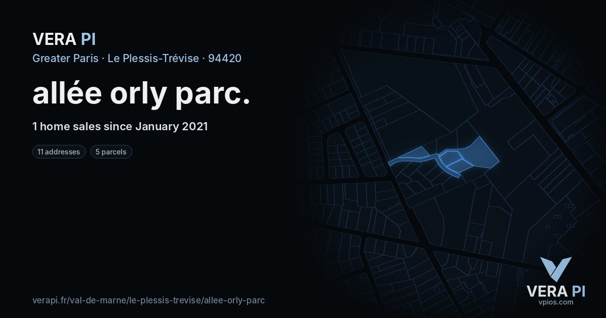 allée orly parc, Le Plessis-Trévise at night – every parcel coloured by the prices around it, the street's own parcels lit