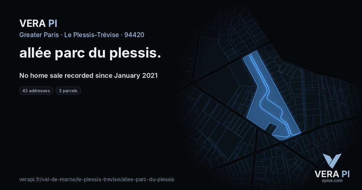 allée parc du plessis, Le Plessis-Trévise at night – every parcel coloured by the prices around it, the street's own parcels lit