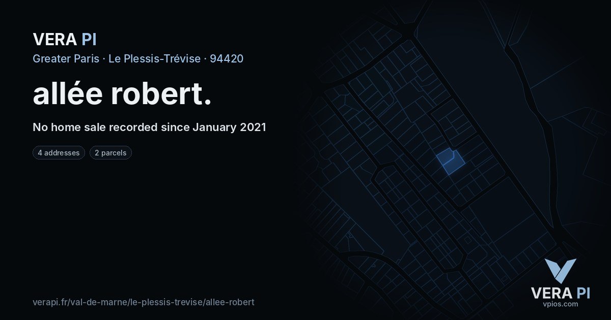 allée robert, Le Plessis-Trévise at night – every parcel coloured by the prices around it, the street's own parcels lit