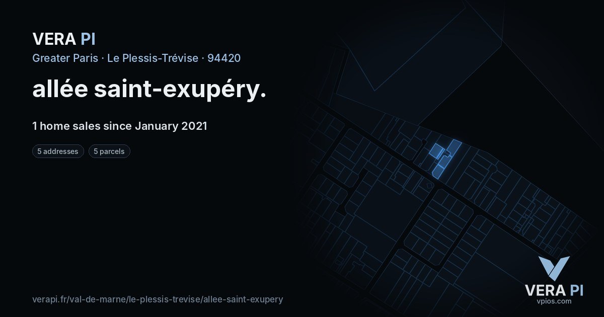 allée saint-exupéry, Le Plessis-Trévise at night – every parcel coloured by the prices around it, the street's own parcels lit