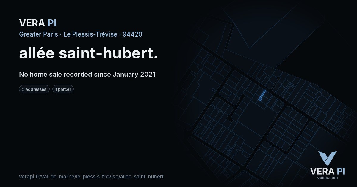 allée saint-hubert, Le Plessis-Trévise at night – every parcel coloured by the prices around it, the street's own parcels lit
