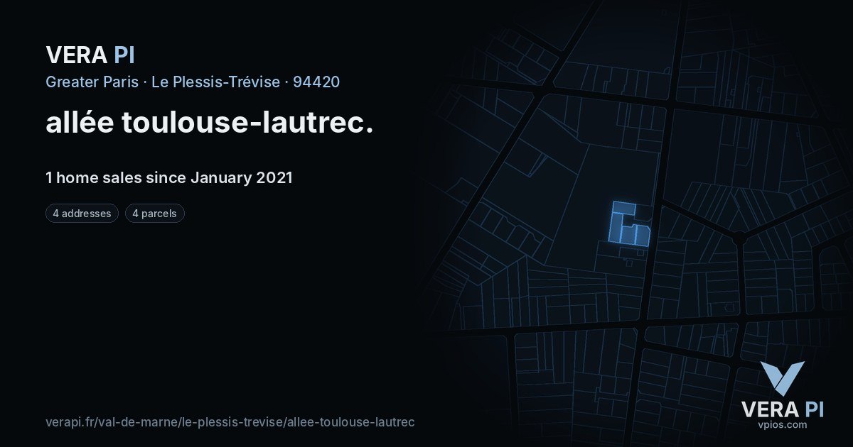 allée toulouse-lautrec, Le Plessis-Trévise at night – every parcel coloured by the prices around it, the street's own parcels lit