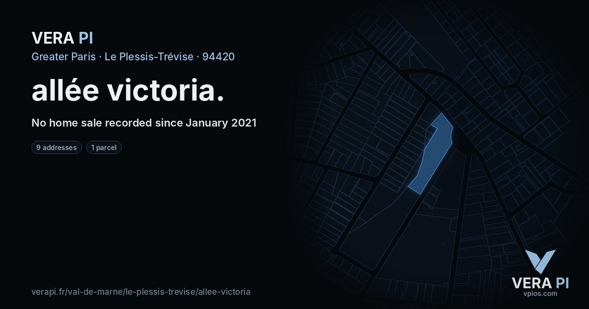 allée victoria, Le Plessis-Trévise at night – every parcel coloured by the prices around it, the street's own parcels lit