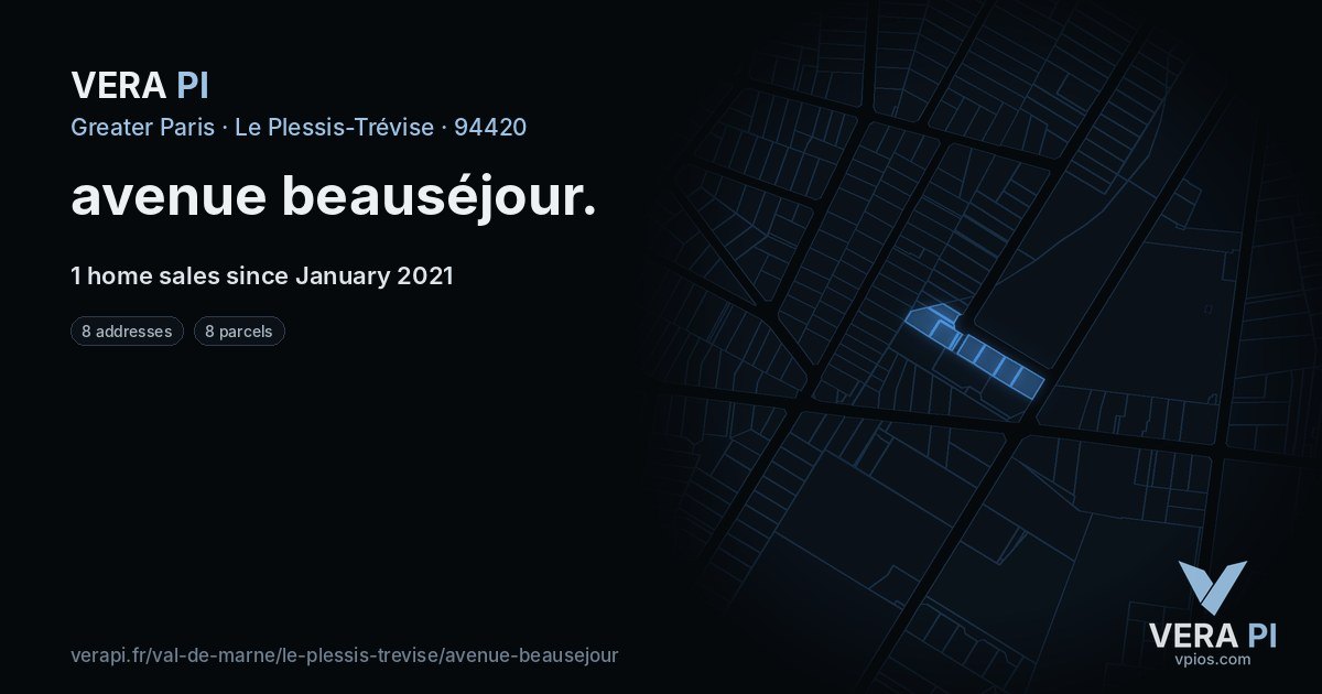 avenue beauséjour, Le Plessis-Trévise at night – every parcel coloured by the prices around it, the street's own parcels lit
