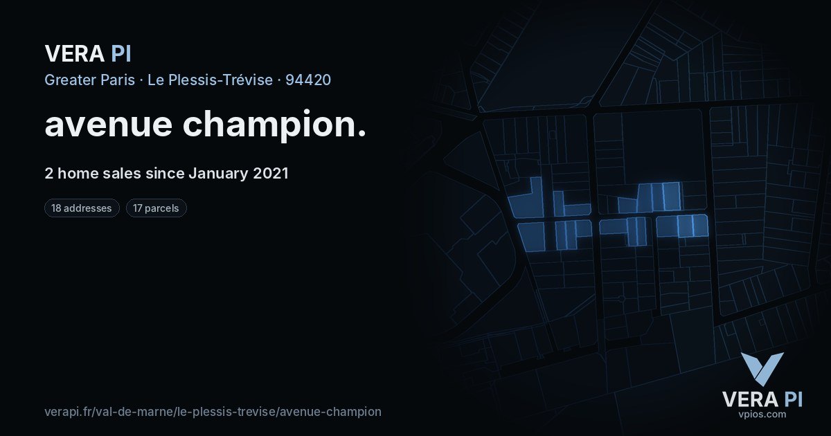avenue champion, Le Plessis-Trévise at night – every parcel coloured by the prices around it, the street's own parcels lit