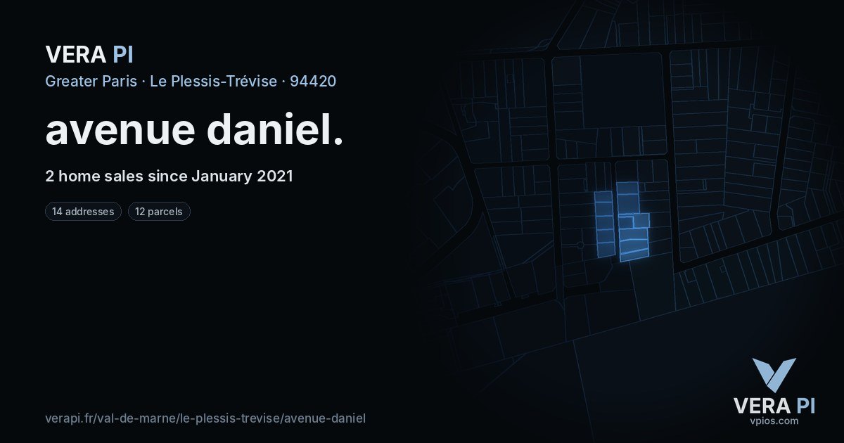 avenue daniel, Le Plessis-Trévise at night – every parcel coloured by the prices around it, the street's own parcels lit
