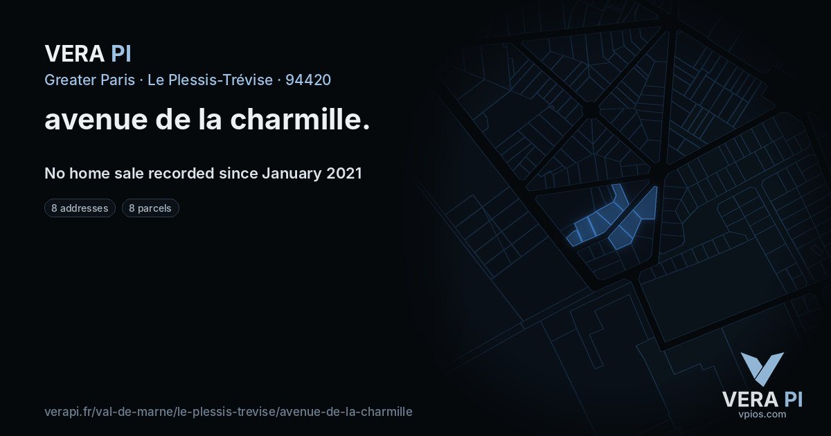 avenue de la charmille, Le Plessis-Trévise at night – every parcel coloured by the prices around it, the street's own parcels lit