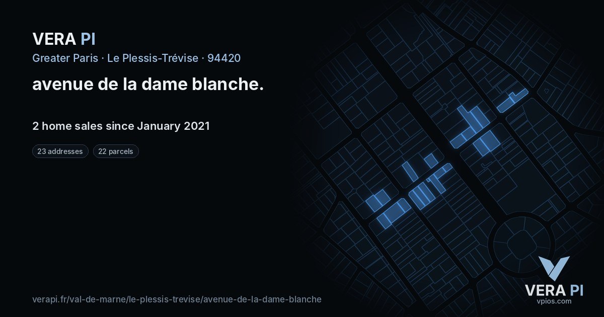 avenue de la dame blanche, Le Plessis-Trévise at night – every parcel coloured by the prices around it, the street's own parcels lit