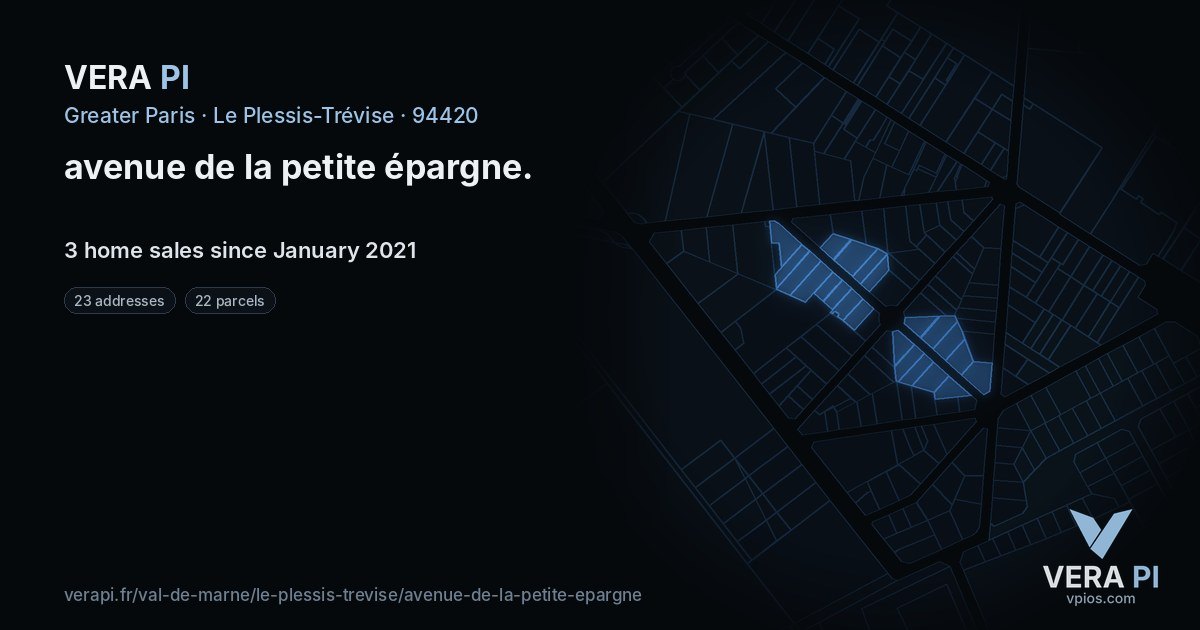 avenue de la petite épargne, Le Plessis-Trévise at night – every parcel coloured by the prices around it, the street's own parcels lit