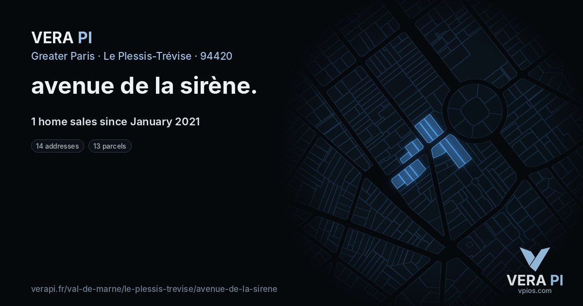 avenue de la sirène, Le Plessis-Trévise at night – every parcel coloured by the prices around it, the street's own parcels lit