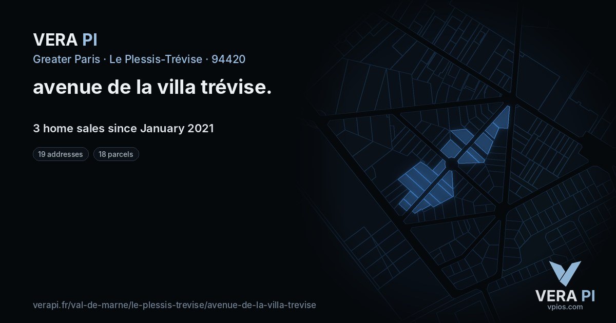 avenue de la villa trévise, Le Plessis-Trévise at night – every parcel coloured by the prices around it, the street's own parcels lit