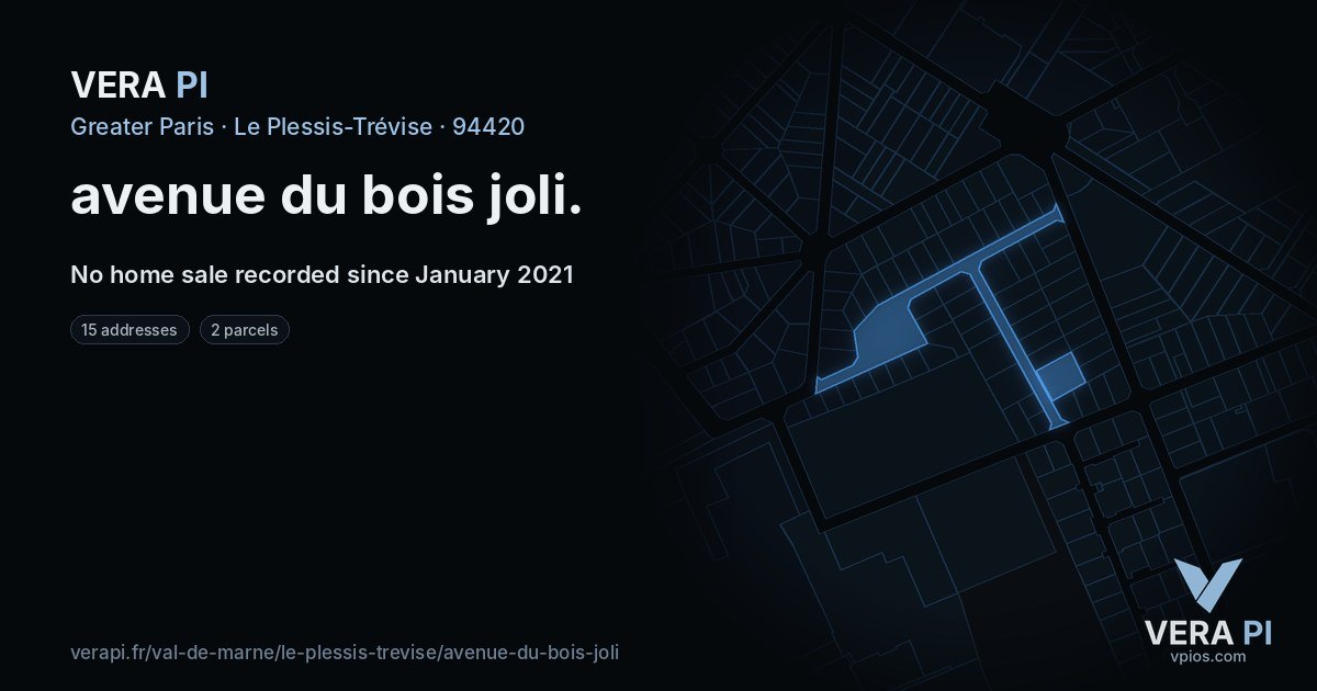 avenue du bois joli, Le Plessis-Trévise at night – every parcel coloured by the prices around it, the street's own parcels lit