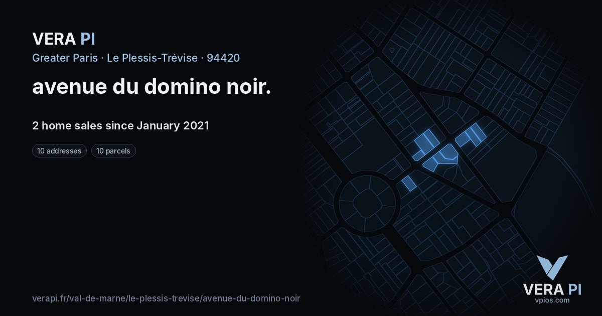 avenue du domino noir, Le Plessis-Trévise at night – every parcel coloured by the prices around it, the street's own parcels lit