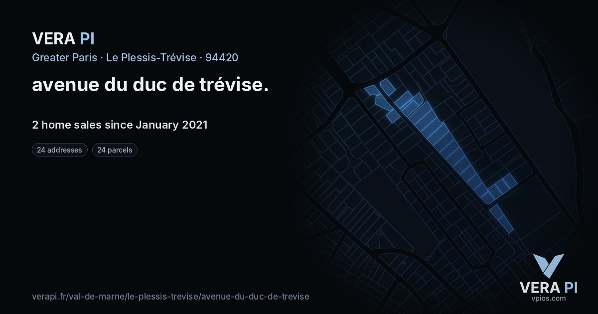 avenue du duc de trévise, Le Plessis-Trévise at night – every parcel coloured by the prices around it, the street's own parcels lit