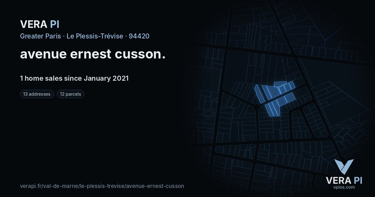 avenue ernest cusson, Le Plessis-Trévise at night – every parcel coloured by the prices around it, the street's own parcels lit