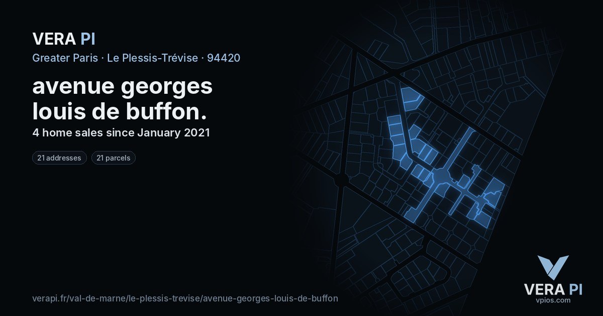 avenue georges louis de buffon, Le Plessis-Trévise at night – every parcel coloured by the prices around it, the street's own parcels lit