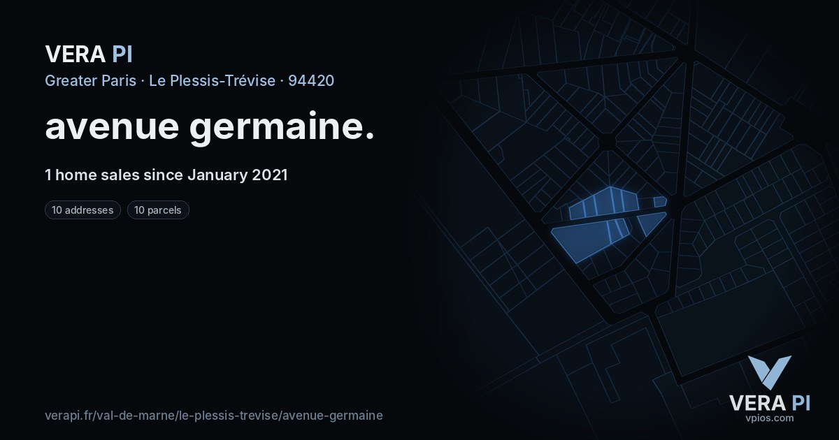 avenue germaine, Le Plessis-Trévise at night – every parcel coloured by the prices around it, the street's own parcels lit