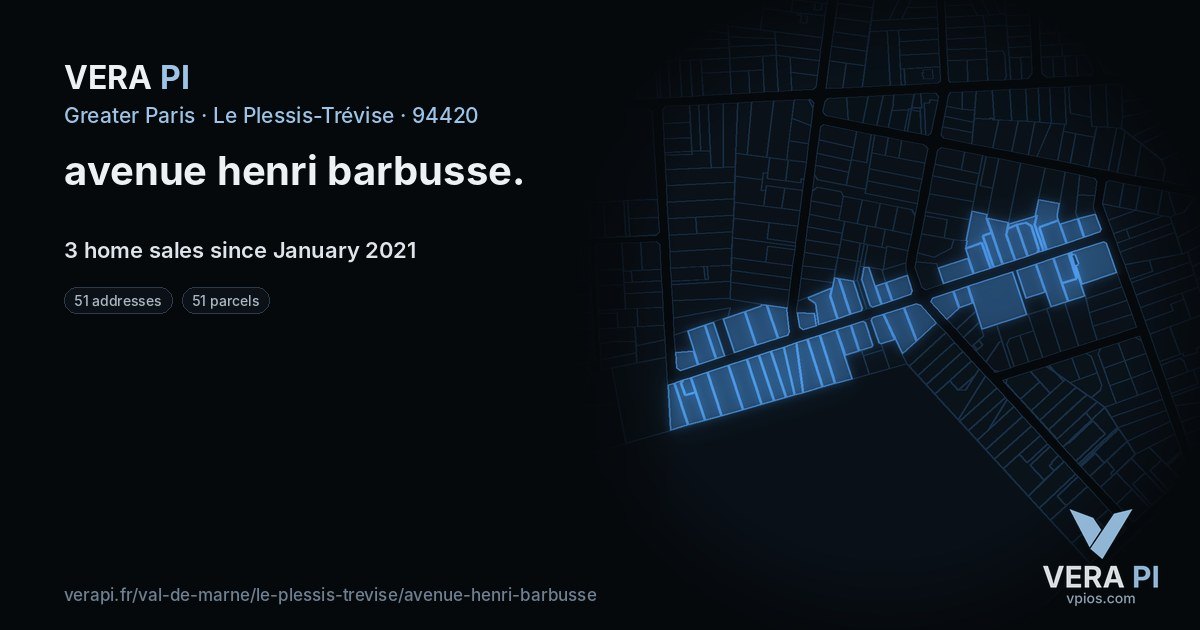 avenue henri barbusse, Le Plessis-Trévise at night – every parcel coloured by the prices around it, the street's own parcels lit